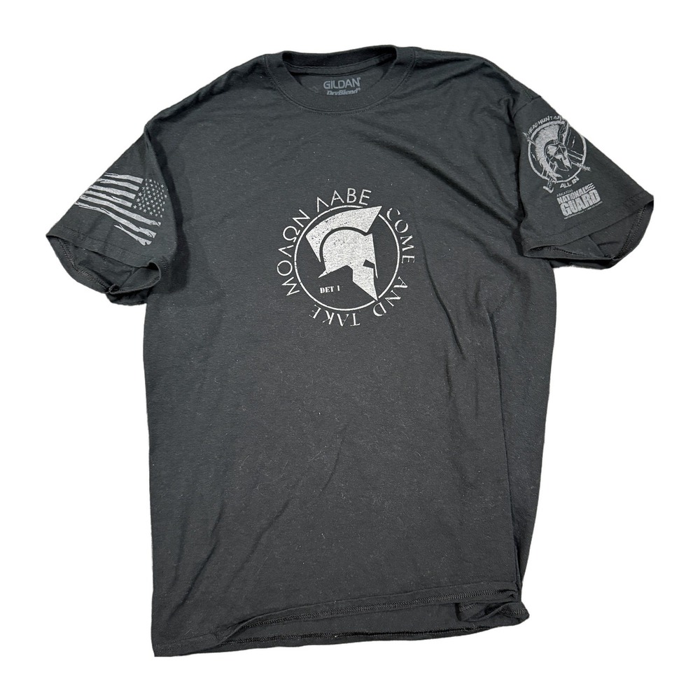 Gildan DryBlend Mens M Black Molon Labe NCO Corps Army National Guard T-Shirt